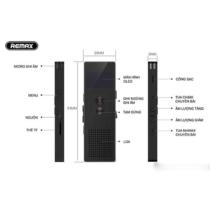 Máy ghi âm cầm tay Remax RP1 - Bảo Hành 12 tháng
