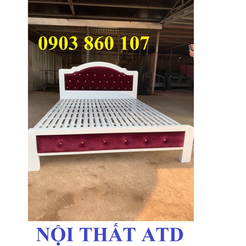 Giường sắt hộp đơn cao cấp 5x10 bọc simili cao cấp 1m6 x2m ( hình thực tế)