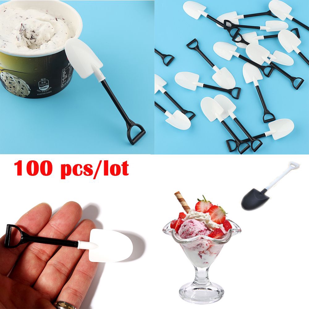 Set 100 muỗng nhựa ăn kem hình xẻng xúc đất dùng 1 lần