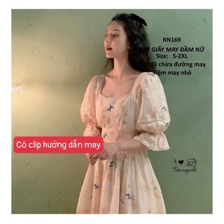 RN169_rập giấy may đầm cổ vuông nữ