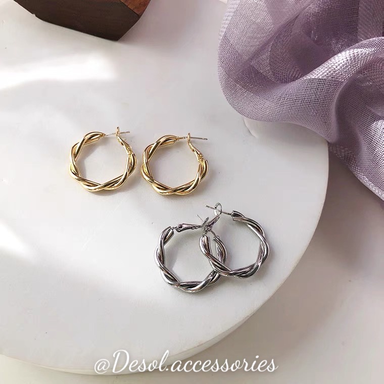Khuyên tai, bông tai Twisted vòng tròn xoắn ER062 Desol.accessories