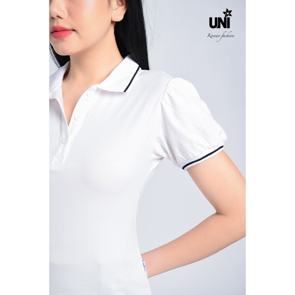 Áo POLO Nữ UNIVTH Tay Bồng Đen Trắng Cao Cấp 6AT255 Uni Korean Fashion