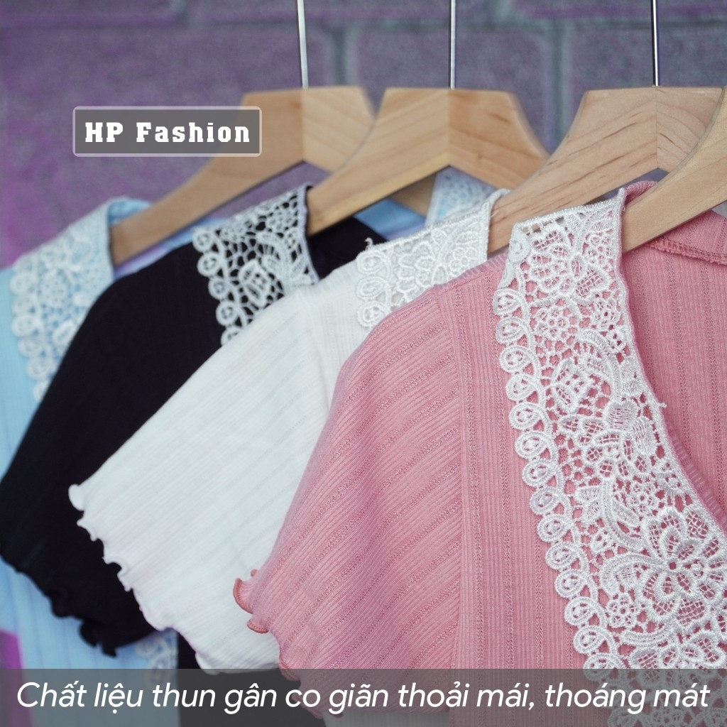 Áo croptop ❤️ Áo thun nữ cổ phối ren xinh xắn Chất thun gân co dãn - CT02