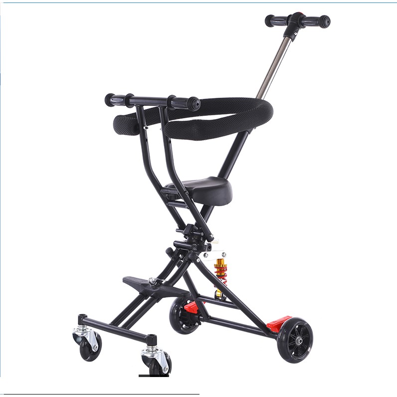 Xe gấp gọn 4 bánh có lò xo, phanh sau, yên mềm