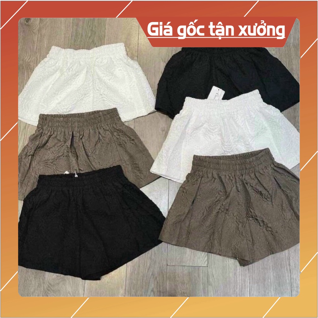 Quần Short Nữ Ống Rộng Lưng Cao Cạp Thun Chun Có Túi In Phồng Hoa Nổi - Quần Đùi Nữ Mặc Ở Nhà Đi Ngủ Thể Thao Đi Biển