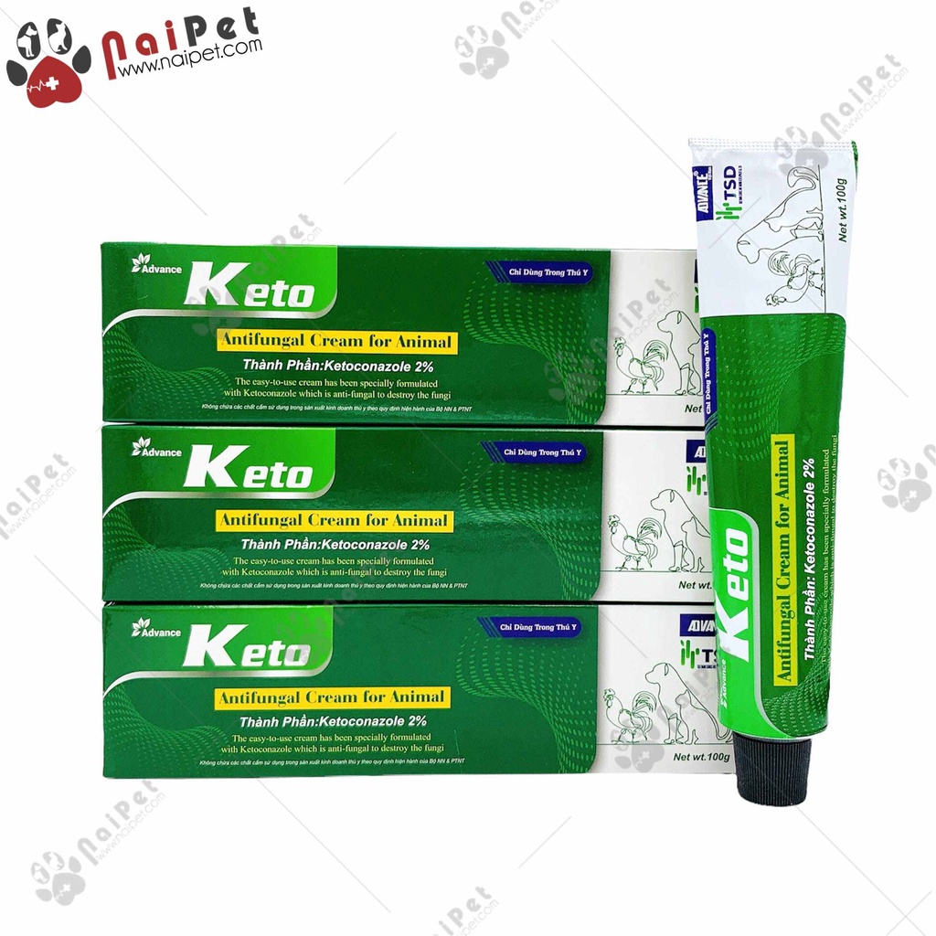 Kem Bôi Ngoài Da Nấm Cho Chó Mèo Gà Advance Keto-Ketoconazole Tuýp 25g 100g