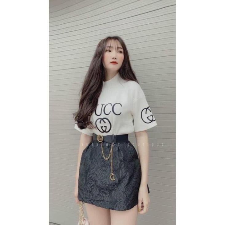 Áo phông cộc thêu GG cổ 3p hàng đẹp