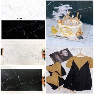 Background 2 mặt vân đá trắng đen, mẫu PN2M32