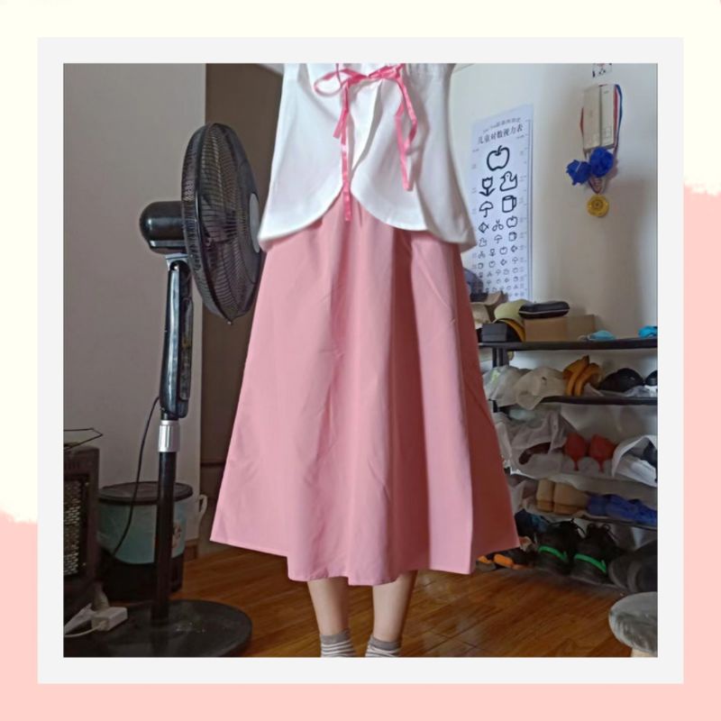 Chân váy dài đẹp bigsize dễ thương phong cách hàn quốc,chân váy dài qua gối cho người thấp trẻ trung màu hồng 09
