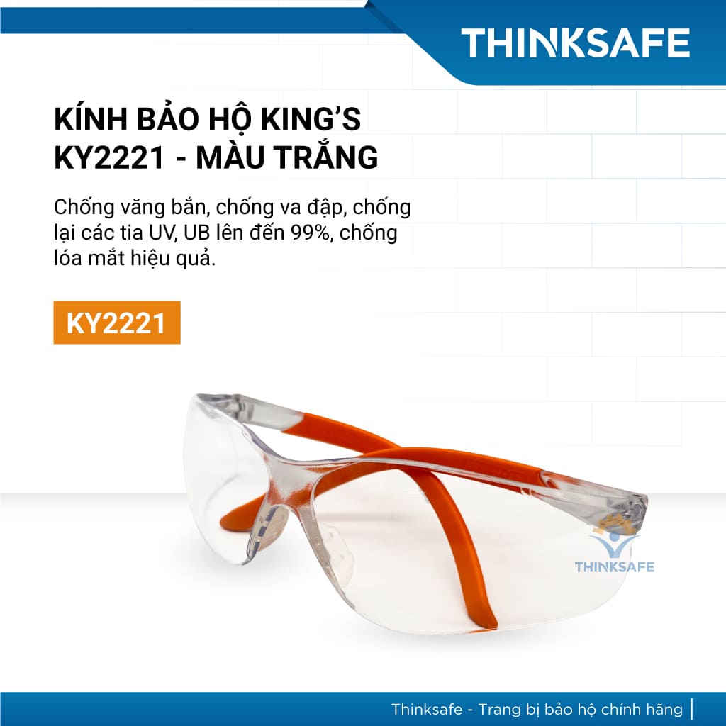 Kính bảo hộ Kings KY2221 màu trong chống bụi đi đường, chống tia UV, chống mờ sương Kính chống bụi đi xe - THINKSAFE