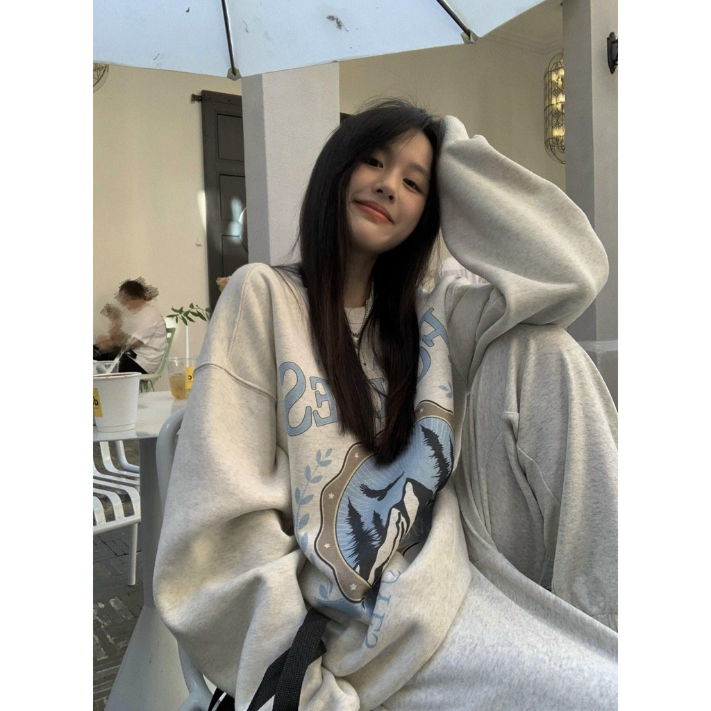 Set Nỉ Starry Xám Nữ [FREESHIP] 🌸 Bộ đồ foruyes form rộng tay bồng, quần ống boom áo sweater cá tính Ulzzang 🌸 | BigBuy360 - bigbuy360.vn