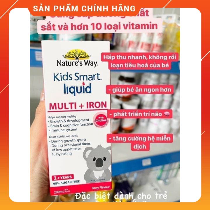 Nature 'WAY KIDS SMART MULTI + IRON LIQUID 200ML - Sirô uống bổ sung Vitamin + Sắt cho bé phát trển toàn diện. 𝐍𝐄𝐖 mẫu