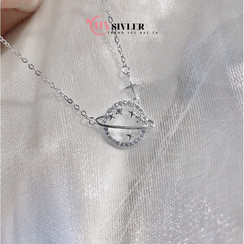 Dây chuyền bạc ý s925 địa cầu hình tròn ngôi sao nhỏ vũ trụ dây chuyền nữ bạc thật