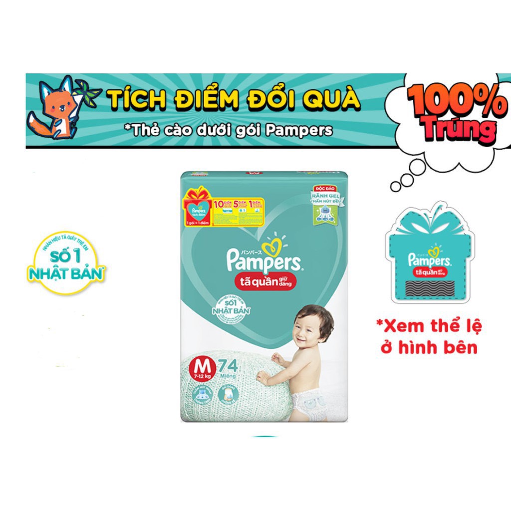 ( tặng thẻ tích điểm) Bỉm Pampers Quần Giữ Đang Mới Gói Cực Đại M74/L68/XL62/XXL56 - M60/L54/XL48/XXL44