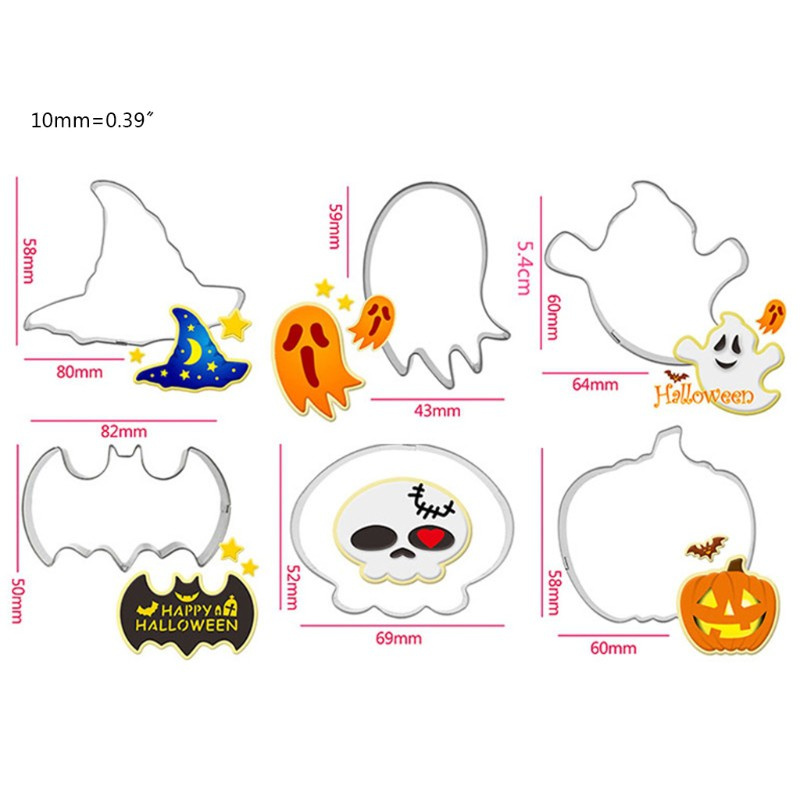 X Set 6 Khuôn Cắt Bánh Quy Bằng Thép Không Gỉ Phong Cách Halloween