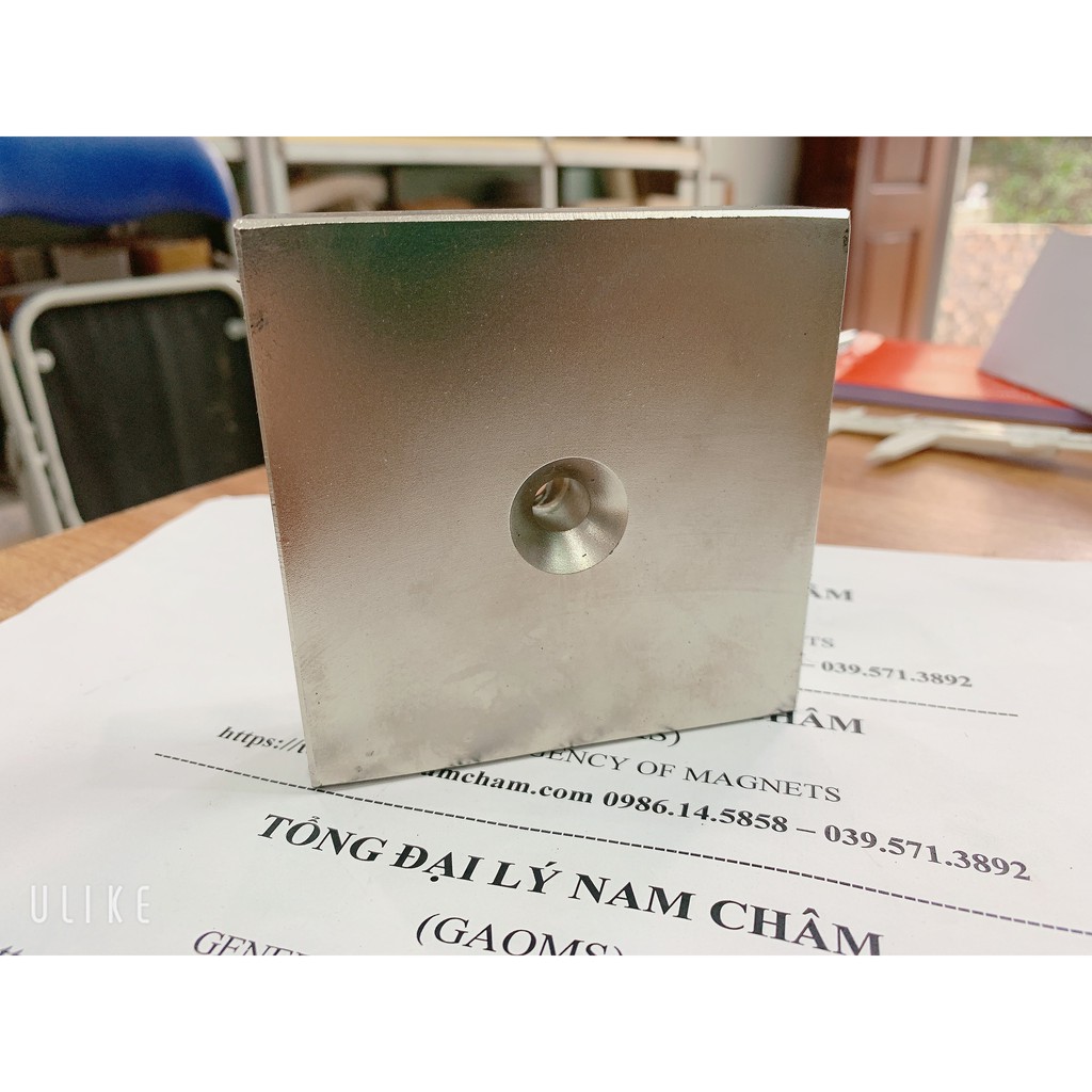 Nam châm khối siêu mạnh 95x95x25mm có lỗ 8mm, nam châm siêu to khổng lồ lực hút mạnh có lỗ