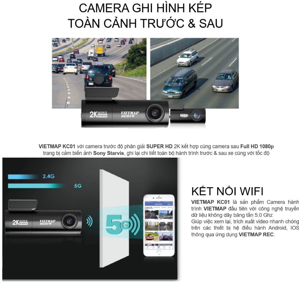 [Miễn Phí Lắp Đặt] Camera Hành Trình Vietmap KC01 CBGT [Kèm Thẻ Nhớ 128Gb]