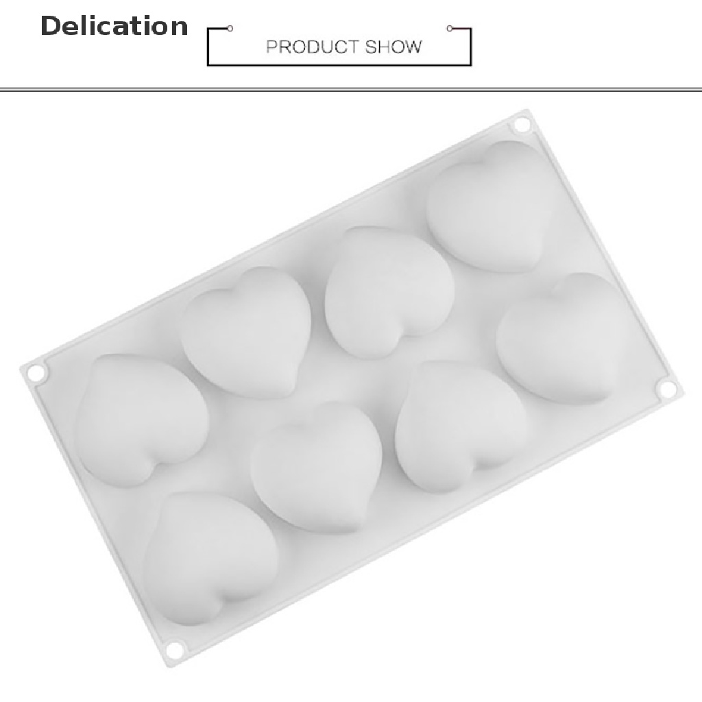 Khuôn Làm Bánh Chất Liệu Silicone Có 8 Ô Trái Tim Dễ Thương
