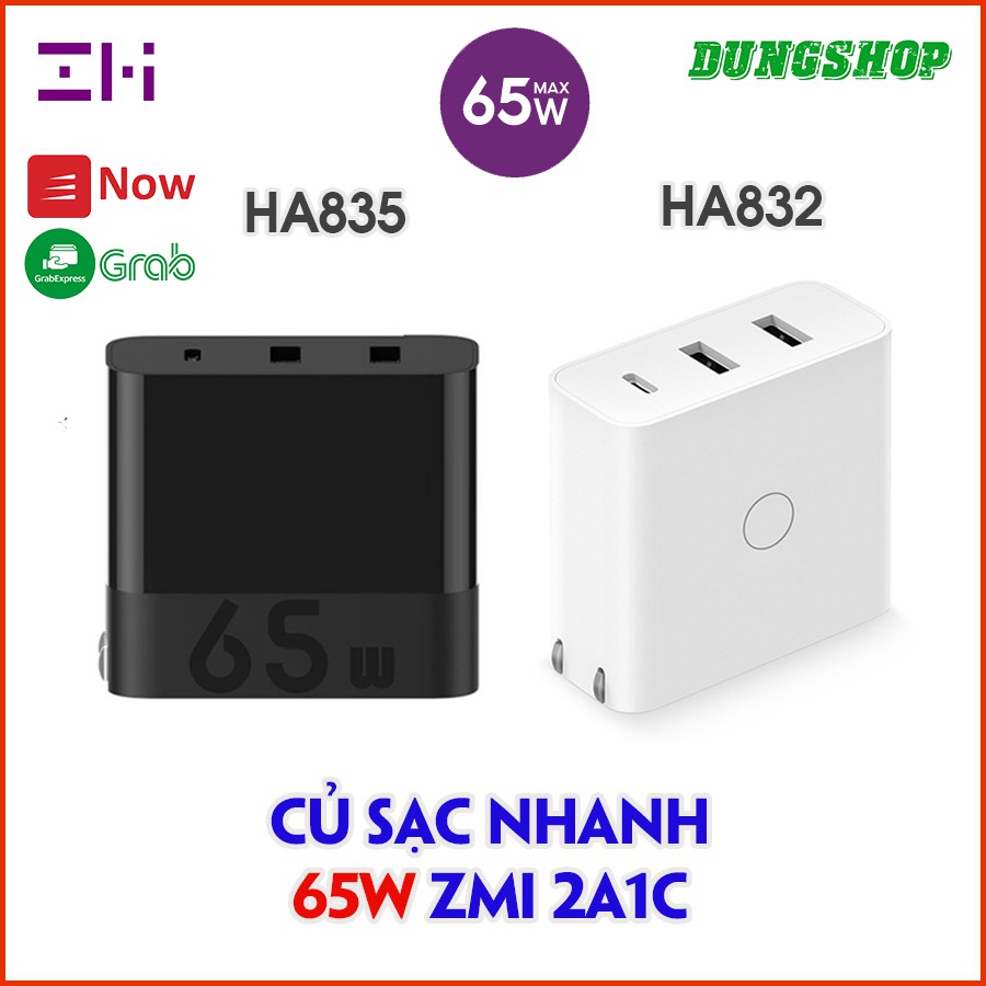 Củ sạc 65w ZMI HA835 (2A1C) / HA832, Hỗ trợ sạc iPad, iPhone, Máy tính xách tay, Điện thoại