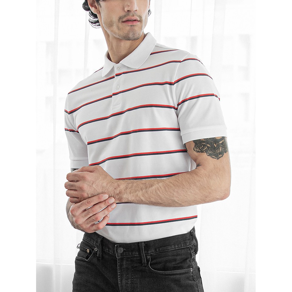 Áo thun polo nam HUSSIO phối sọc ngang phong cách | BigBuy360 - bigbuy360.vn