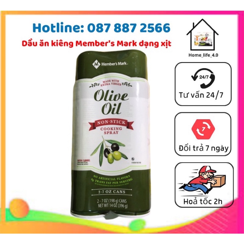 Dầu oliu ăn kiêng dạng xịt 0 calo 7 oz chính hãng Mỹ, dầu ăn dạng xịt Member’s Mark