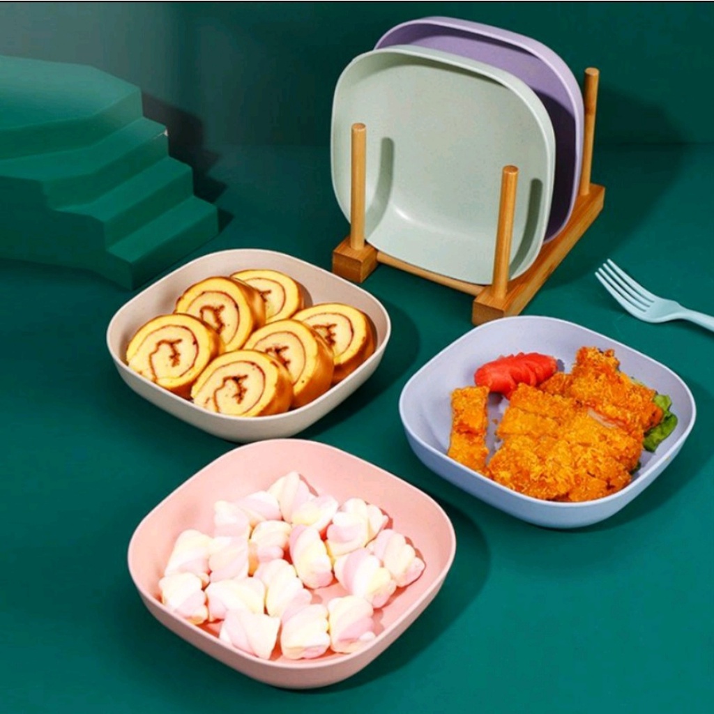 Set 8 Khay Đĩa Vuông Đựng Thức Ăn Màu Pastel Gồm 2 Cỡ Chất Liệu Nhựa Lúa Mạch Nhựa PP Thực Phẩm
