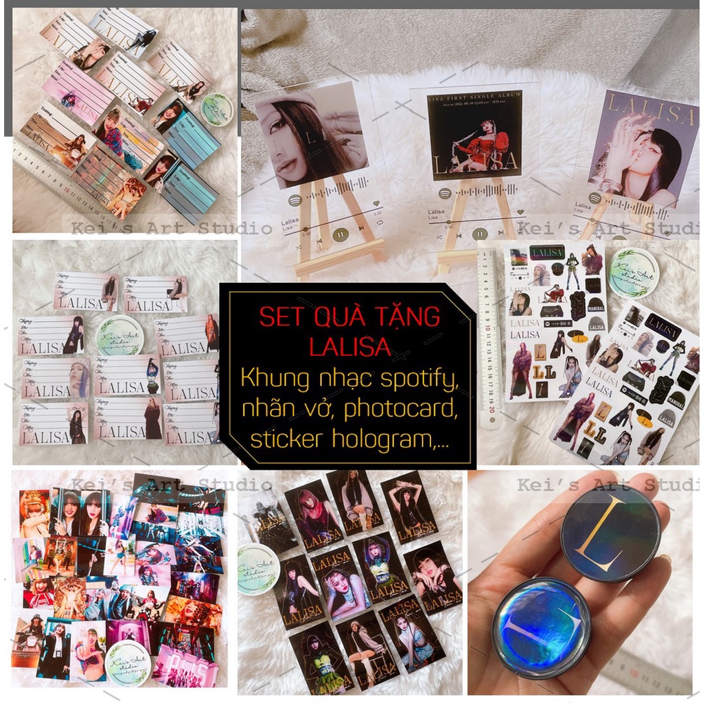 LALISA - Bộ quà tặng khung spotify, khung ảnh, photocard, sticker hologram, móc khóa, huy hiệu, popsocket, griptok lisa