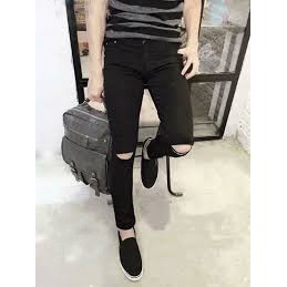 quần jean nam đen trắng co giãn rách gối(tặng kèm khẩu trang su 3D) phong cách cá tính | BigBuy360 - bigbuy360.vn