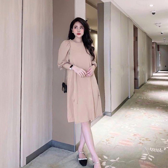 Váy Suông Đũi Lụa Đầm Dáng Dài Tay Lỡ ống bo Váy Công Sở Nữ Thanh Lịch
