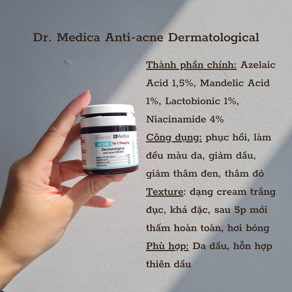 Kem Dưỡng Da Dầu Mụn Bielenda Dr Medica Dermatological Anti Acne Face Cream Day Night 50ml