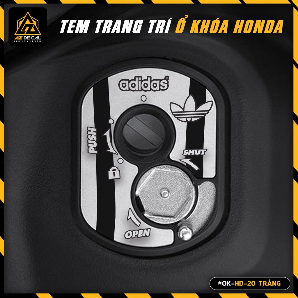 Decal Dán Ổ Khóa Cơ Thiết Kế Adidas | OK-HD-20 | Tem Trang Trí Ổ Khóa Xe Honda Vision, Air Balde, SH Mode, SH, Winner X