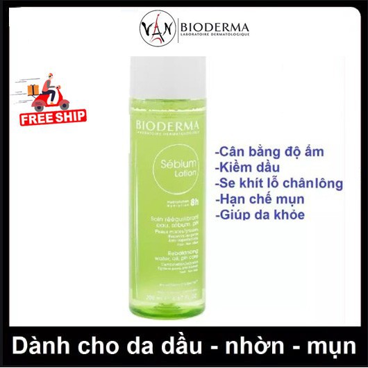 Nước hoa hồng dành cho da dầu nhờn mụn Bioderma sebium lotion 200ml