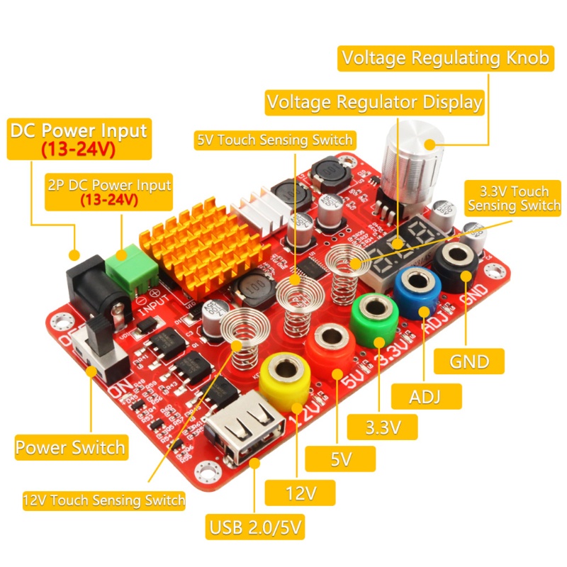 Bộ Bảng Mạch Nguồn ATX Acrylic Hỗ Trợ Núm Vặn Điện Áp 3.3V 5V 12V 1.8