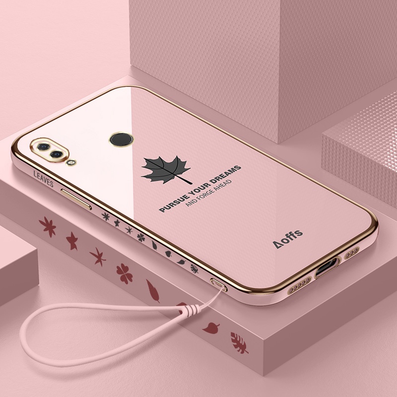 Ốp Điện Thoại Hình Vuông Mạ Viền Họa Tiết Lá Phong Cho Huawei Nova 3i 5i 7i Nova 4 6SE 7SE 8SE