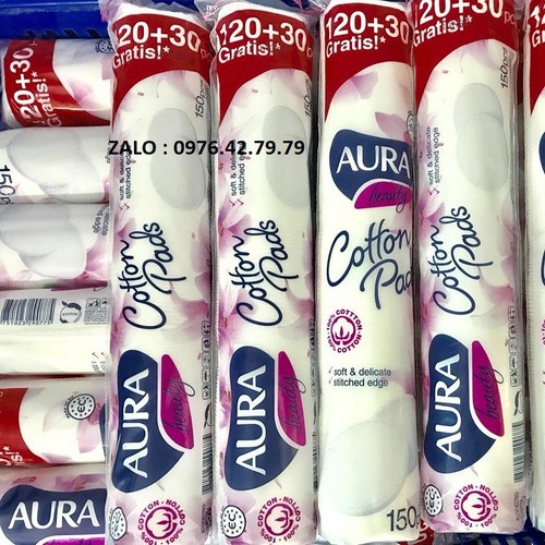 Bông tẩy trang Aura cotton (150 miếng) mềm mịn, giúp tẩy trang hiệu quả