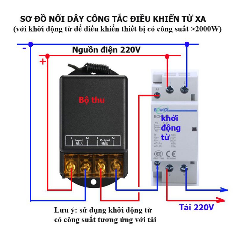 Công tắc điều khiển từ xa 100m 220V Rf tải 30A 3000W