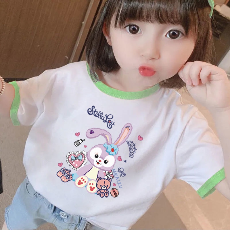 Cô Gái Bé Gái áo Thun Cô Gái Ngắn Tay Dễ Thương Siêu Dễ Thương Quần áo Sơ Sinh Nửa Tay Quần áo Trẻ Em