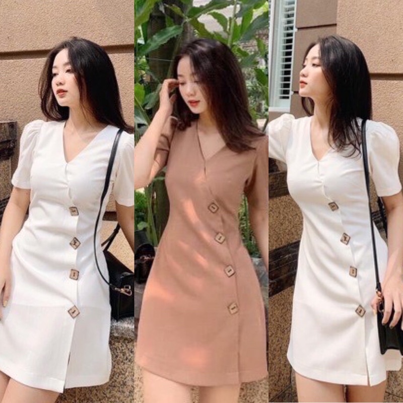 ĐẦM CỔ V NÚT GỖ