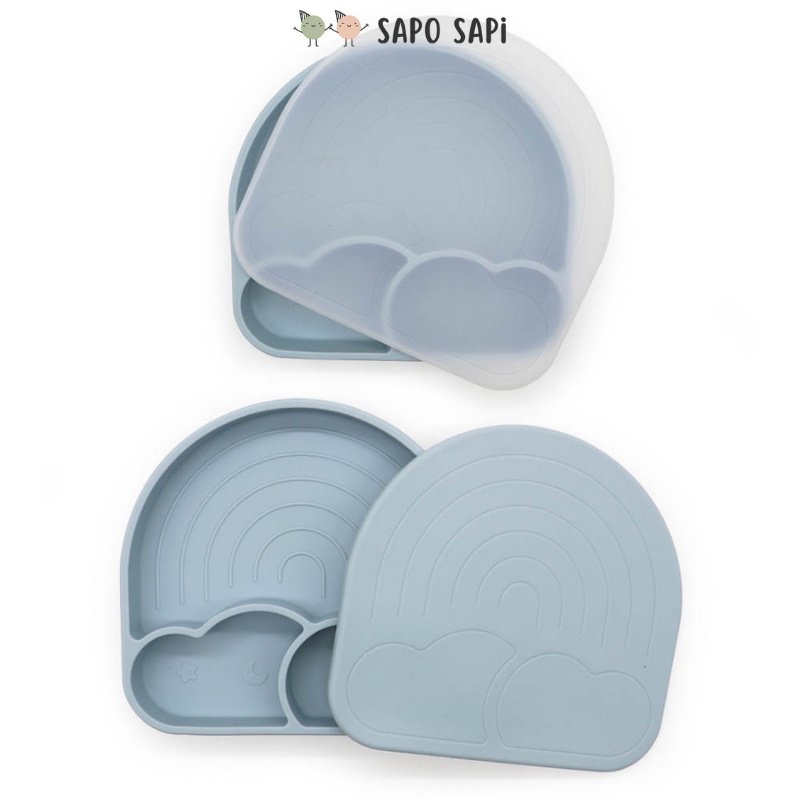 Khay ăn dặm Premium Silicon chia ngăn có đế hút chân không chống đổ Cloudy SAPO SAPi - Dusty Blue
