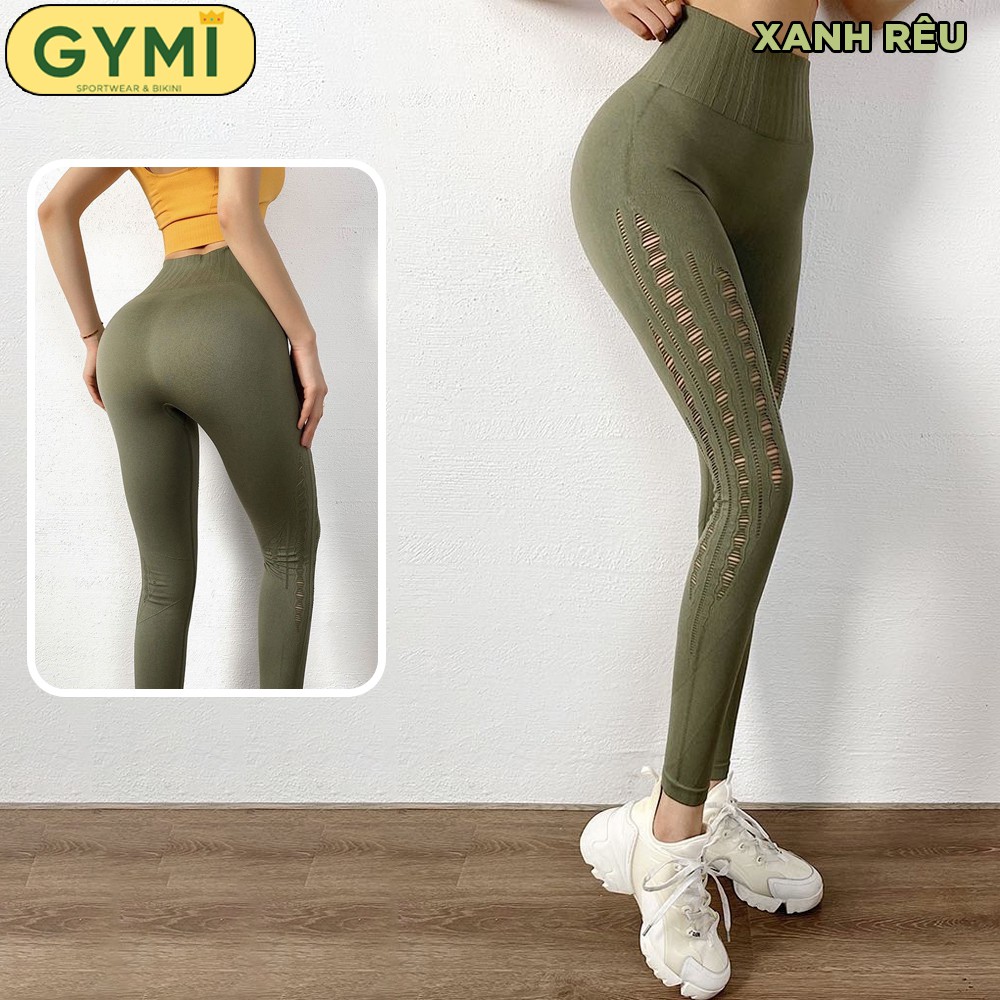 Quần tập gym yoga nữ GYMI QD18 dáng legging thể thao lưng cao nâng mông cắt lazer ống quần chất dệt cao cấp