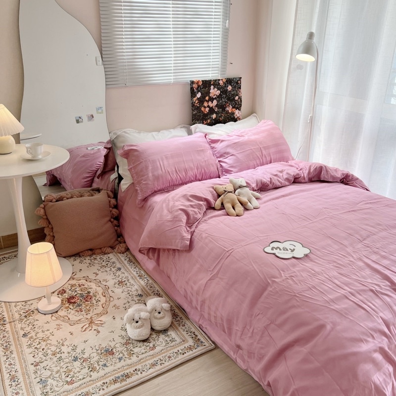Bộ chăn ga gối COTTON 3F dùng cho khách sạn homestay nhà nghỉ MÂY BEDDING đủ màu xám be hồng trắng đủ kích thước nệm | BigBuy360 - bigbuy360.vn