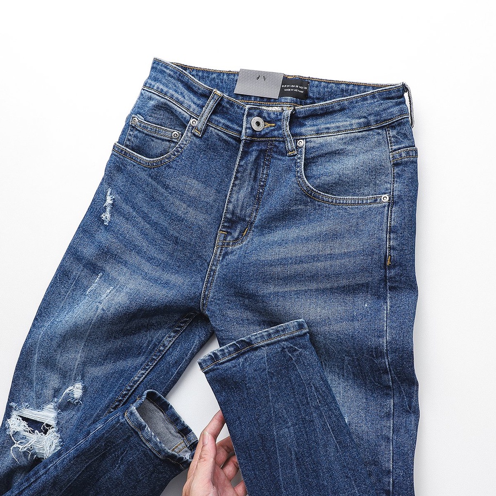 Quần Jean Nam Chất Bò HEBOZ Rách Gối Cá Tính, Form Chuẩn Slim Fit 019 - 00000748