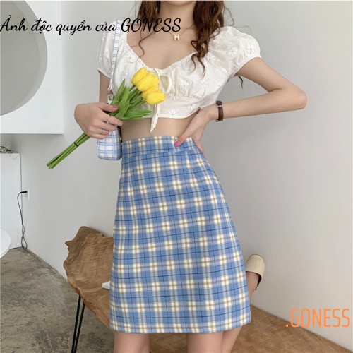 Chân Váy Kẻ Caro Màu Xanh Dương Có Quần Bên Trong Dáng Chữ A Goness A441 | BigBuy360 - bigbuy360.vn