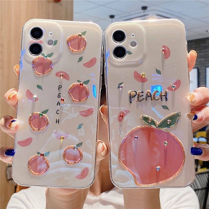 Ốp điện thoại mềm bảo vệ toàn diện họa tiết quả đào dễ thương dành cho Apple 13 Pro Max Xs Max 8 Plus Xr 7