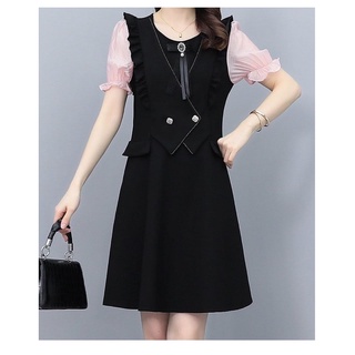 Đầm thun đen kiểu vest tay voan hồng big size dự tiệc 65-90kg
