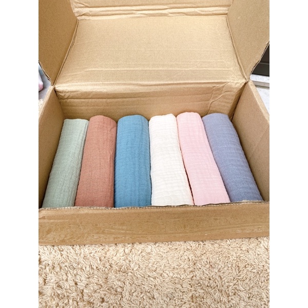 Set 6 khăn 2  xô muslin Hàn Quốc organic 2 lớp cao cấp cho trẻ