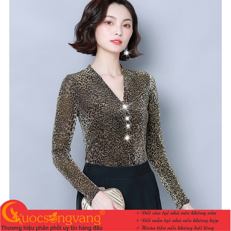 Áo kiểu da báo áo sơ mi đính đá GLA302 Cuocsongvang