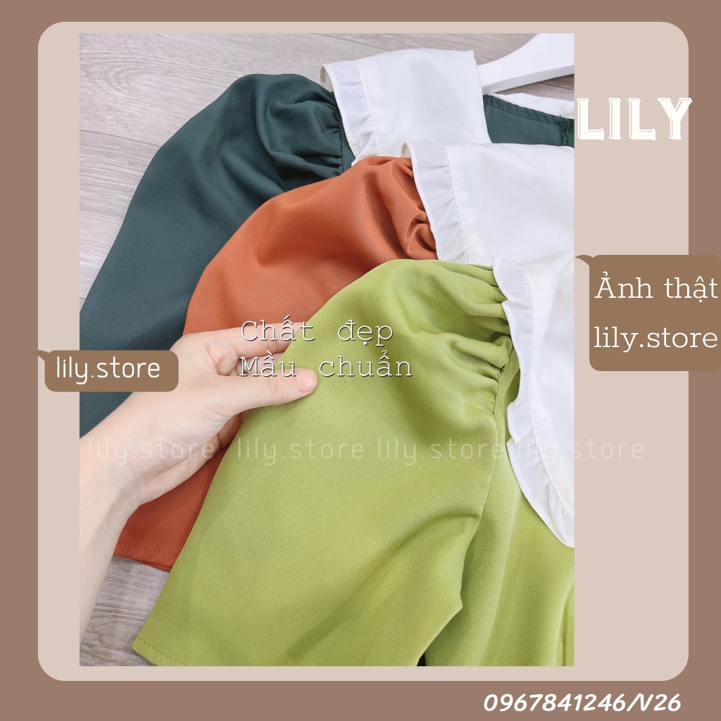 Váy nữ, Đầm nữ, Váy phối cổ trắng rút dây tiểu thư 3 màu xanh, cốm, xanh cổ vịt đủ size V26 LILY