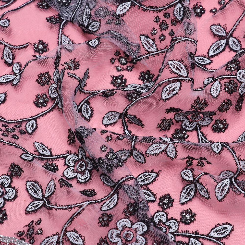 LAYOR1 Khăn Choàng Chiffon Phối Ren Thêu Hoa Thời Trang