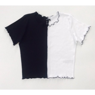 Áo croptop xoăn lai trắng đen vnxk